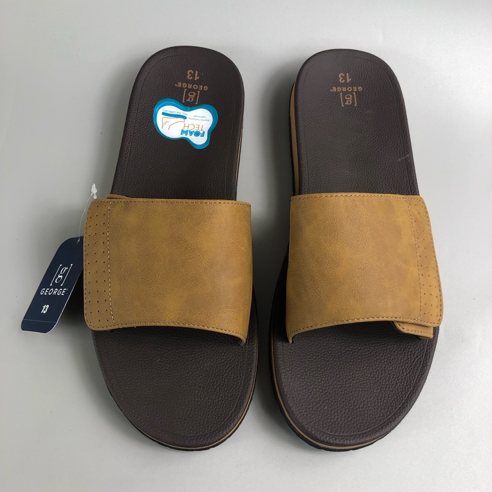 George Men’s Tan Slide Sandals Size 13
